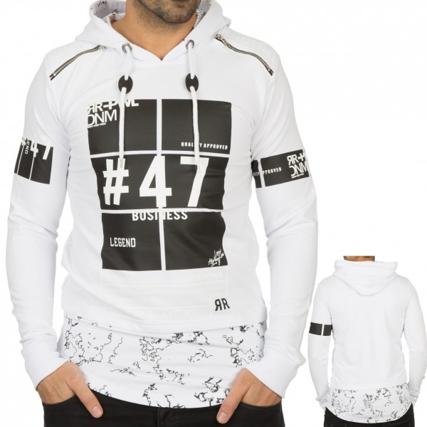 Mannen Witte Kunstleer Gewatteerde Sweater Zipper Details Mannen Witte Kunstleer Gewatteerde Sweater Zipper Details